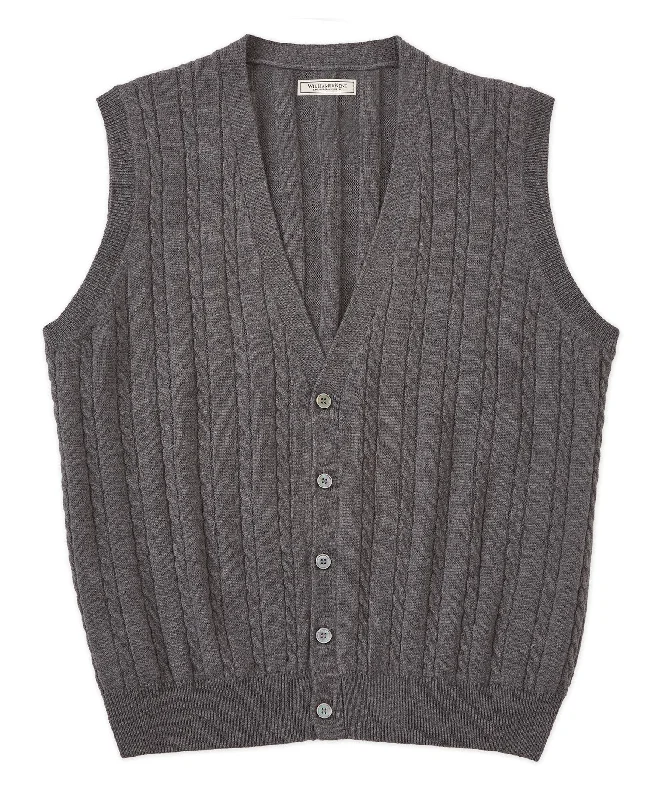 Italian Merino Wool Button-Front Cable Sweater Vest