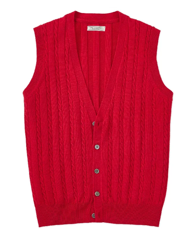 Italian Merino Wool Button-Front Cable Sweater Vest