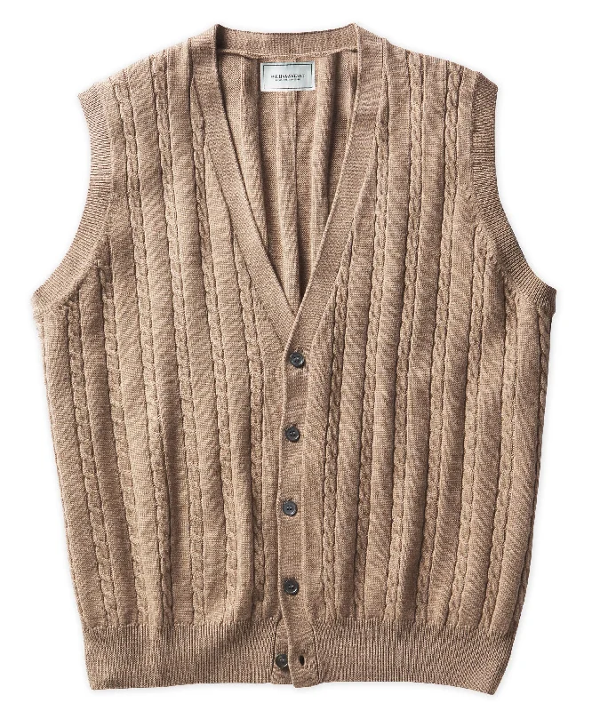 Italian Merino Wool Button-Front Cable Sweater Vest