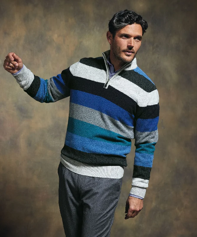 Alan Paine of England Lyndhurst Stripe Quarter-Zip Sweater