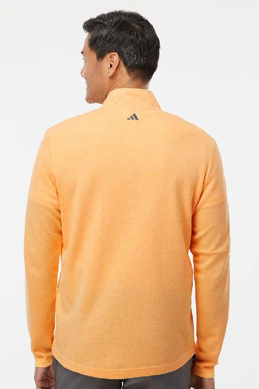 Adidas Mens 3 Stripes Moisture Wicking 1/4 Zip Sweater - Acid Orange Melange - NEW