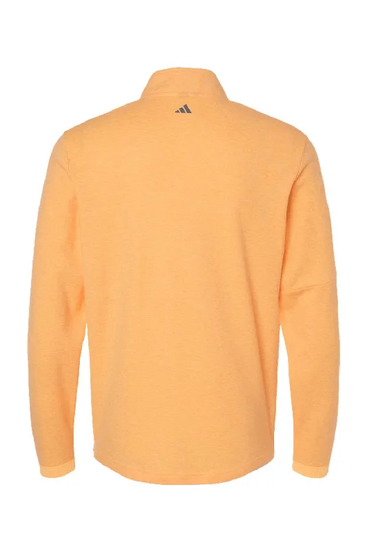 Adidas Mens 3 Stripes Moisture Wicking 1/4 Zip Sweater - Acid Orange Melange - NEW