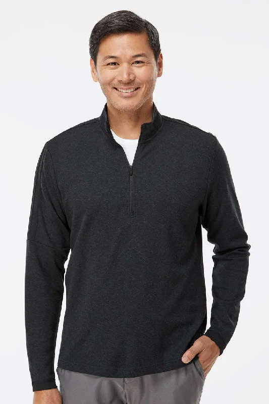 Adidas Mens 3 Stripes Moisture Wicking 1/4 Zip Sweater - Black Melange - NEW