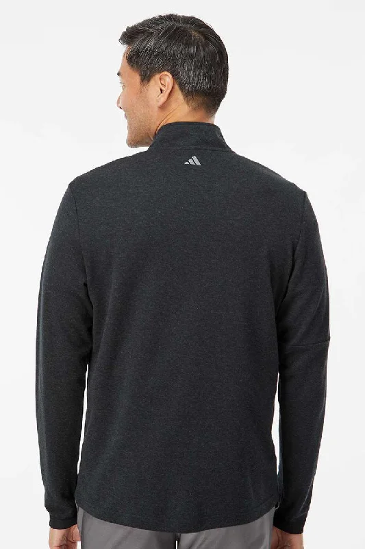 Adidas Mens 3 Stripes Moisture Wicking 1/4 Zip Sweater - Black Melange - NEW