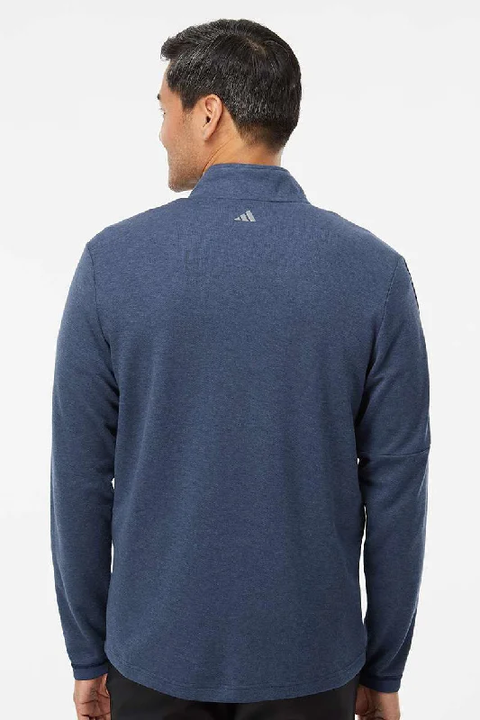 Adidas Mens 3 Stripes Moisture Wicking 1/4 Zip Sweater - Collegiate Navy Blue Melange - NEW