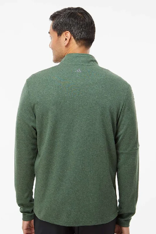 Adidas Mens 3 Stripes Moisture Wicking 1/4 Zip Sweater - Green Oxide Melange - NEW