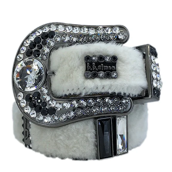 b.b. Simon White Fur Crystal Belt