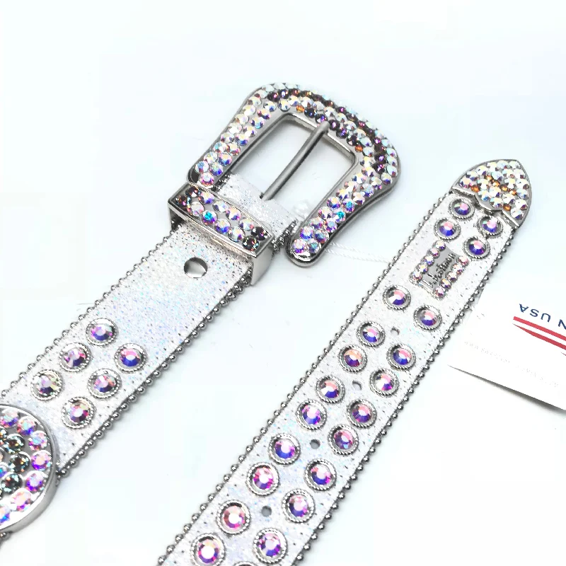 b.b. Simon White Iridescent Big Block Crystal Belt