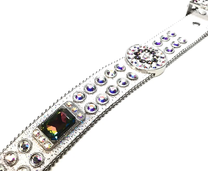 b.b. Simon White Iridescent Big Block Crystal Belt