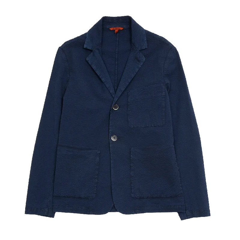 Barena Rafeda Fronda Seersucker Overshirt in Navy