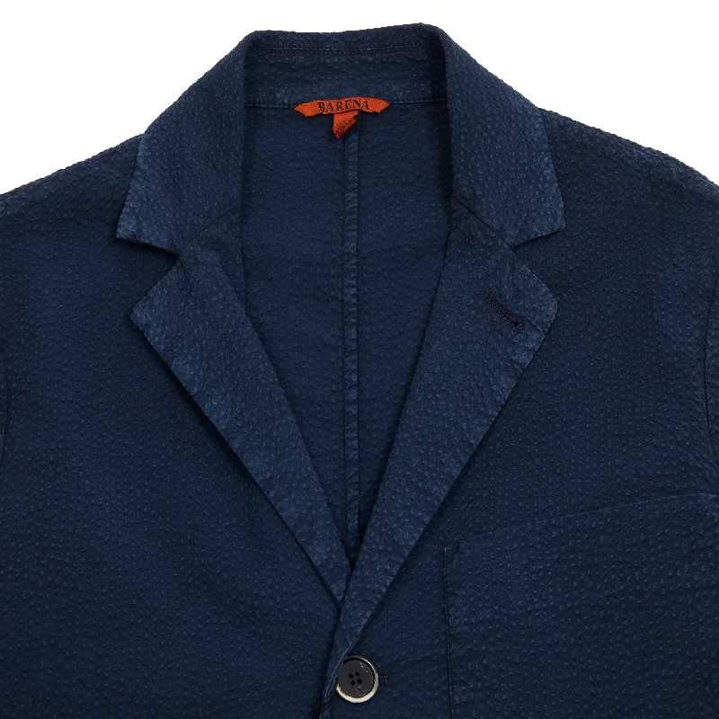 Barena Rafeda Fronda Seersucker Overshirt in Navy