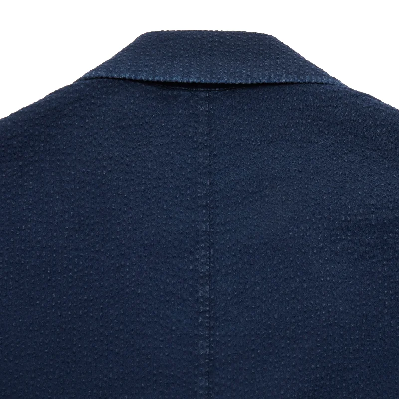 Barena Rafeda Fronda Seersucker Overshirt in Navy