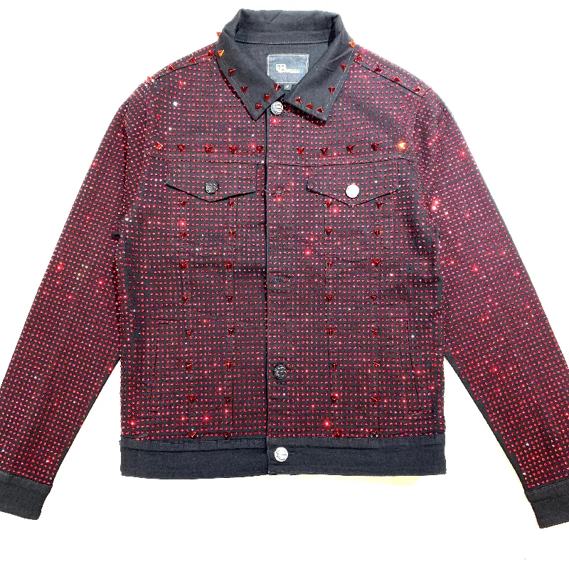 Barocco Black Fully Loaded Red Crystal Spiked Jean Jacket