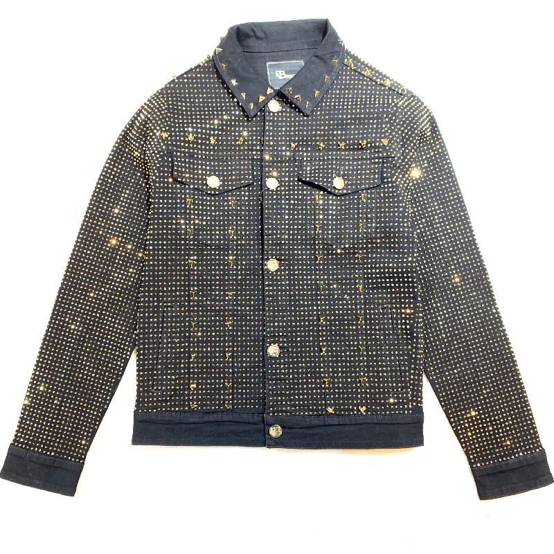 Barocco Black Fully Loaded Gold Crystal Spiked Jean Jacket