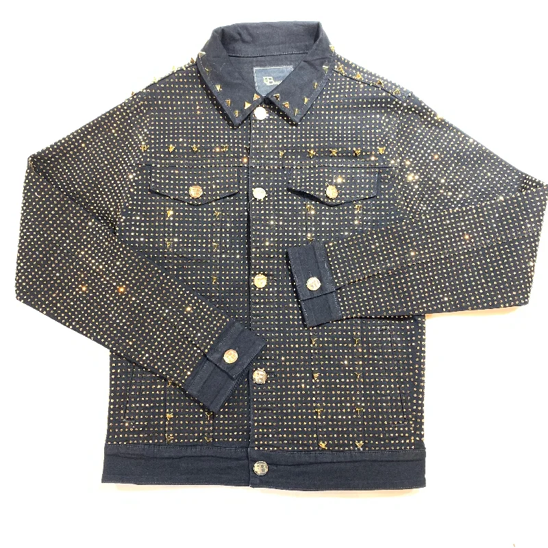 Barocco Black Fully Loaded Gold Crystal Spiked Jean Jacket