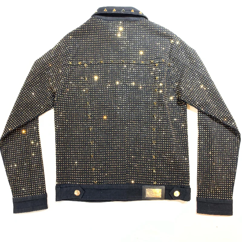 Barocco Black Fully Loaded Gold Crystal Spiked Jean Jacket