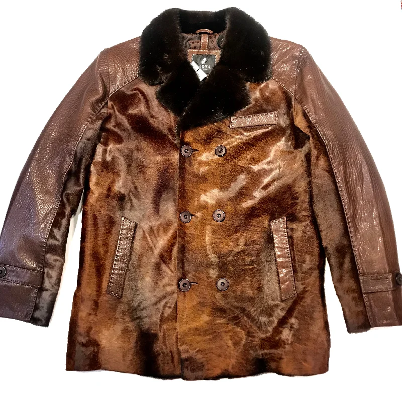 Barya NewYork Chocolate Pony Hair Mink Collar Peacoat