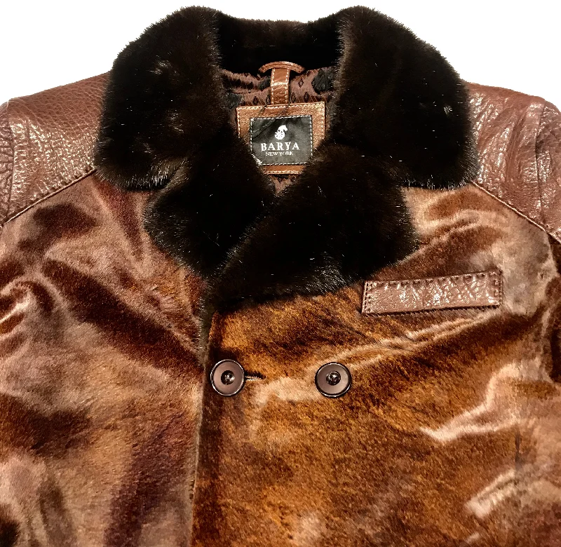 Barya NewYork Chocolate Pony Hair Mink Collar Peacoat