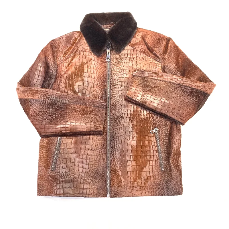 Barya NewYork Men's Brown Pony Hair/Mink Gator Embossed Jacket