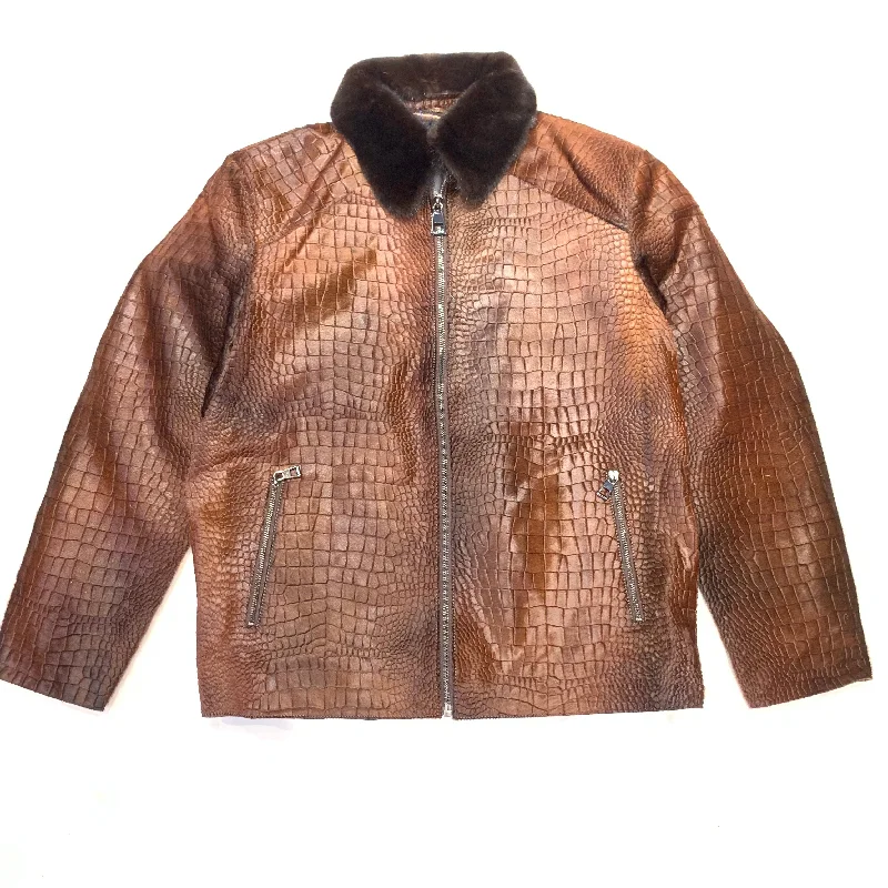 Barya NewYork Men's Brown Pony Hair/Mink Gator Embossed Jacket