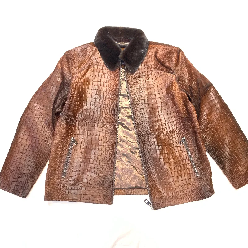 Barya NewYork Men's Brown Pony Hair/Mink Gator Embossed Jacket