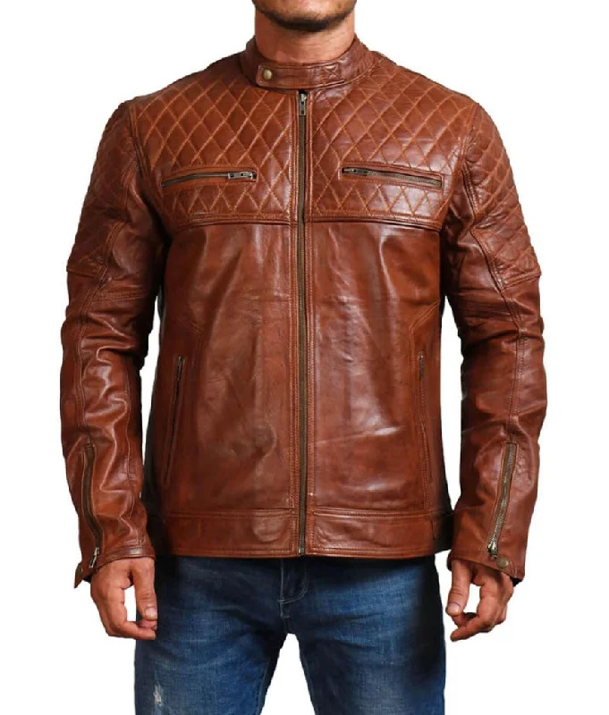 Brown Racer Leather Jacket  ChersDelights Leather