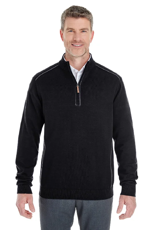 Devon & Jones Mens Manchester Jersey 1/4 Zip Sweater - Black - Closeout