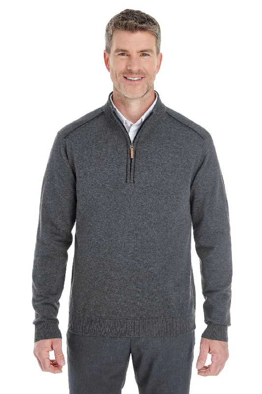 Devon & Jones Mens Manchester Jersey 1/4 Zip Sweater - Heather Dark Grey - Closeout