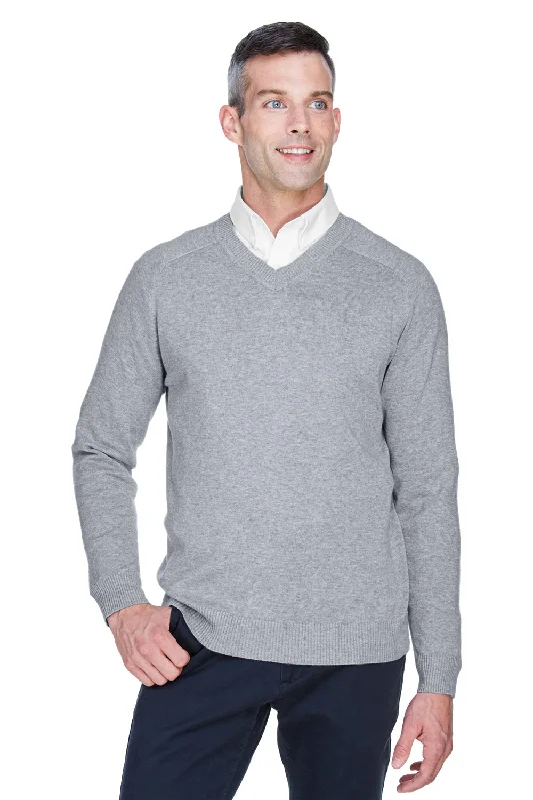 Devon & Jones Mens Wrinkle Resistant V-Neck Sweater - Heather Grey - Closeout