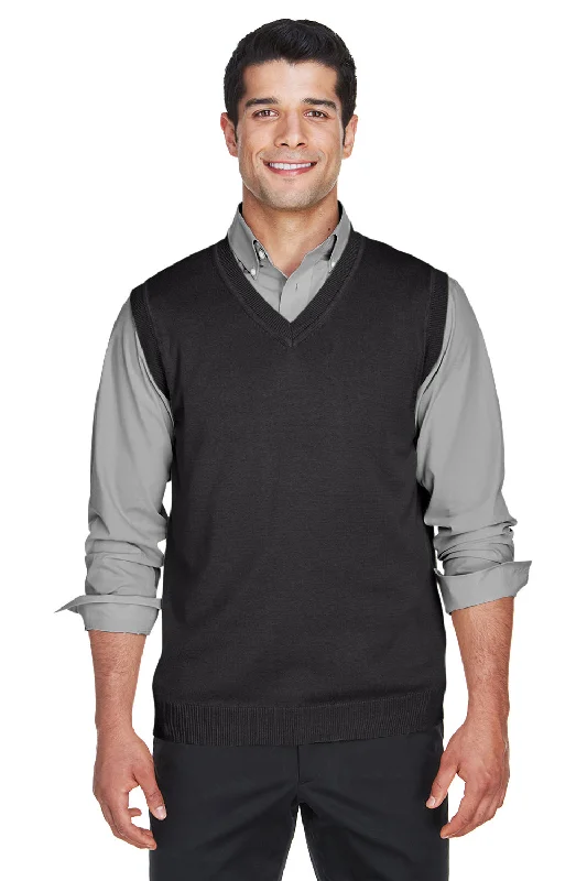 Devon & Jones Mens Wrinkle Resistant V-Neck Sweater Vest - Black - Closeout