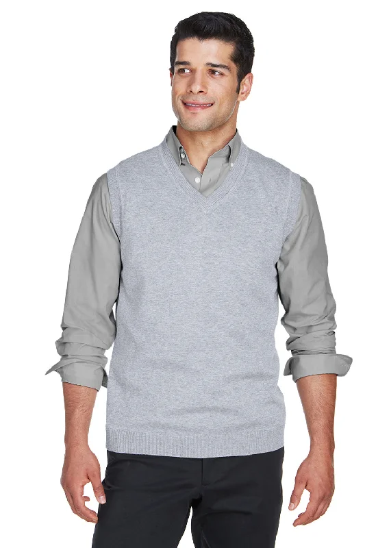 Devon & Jones Mens Wrinkle Resistant V-Neck Sweater Vest - Heather Grey - Closeout