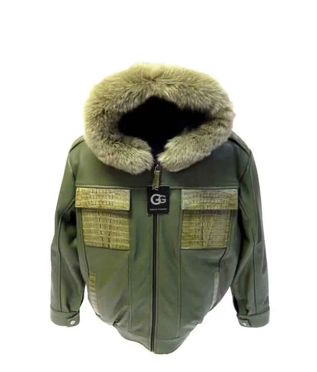 G-Gator - 2077 Hooded Lambskin/Crocodile Fur Lined Jacket