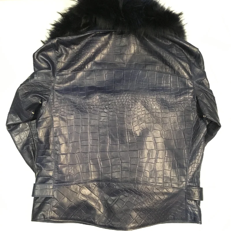 G-Gator Alligator Print Lambskin Moto Jacket w/ Full Fox Collar