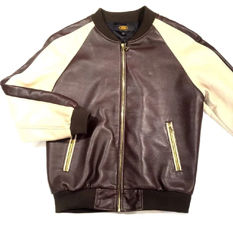 G-Gator Chocolate/Biege Lambskin Varsity Jacket