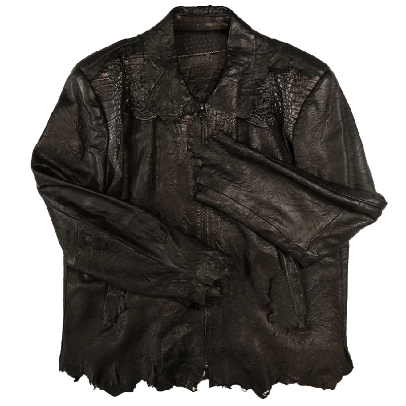 Kashani Jet Black Crocodile/Lambskin Bomber Jacket