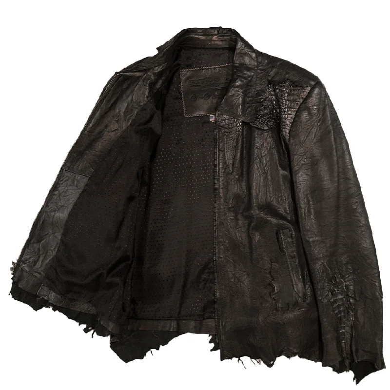 Kashani Jet Black Crocodile/Lambskin Bomber Jacket