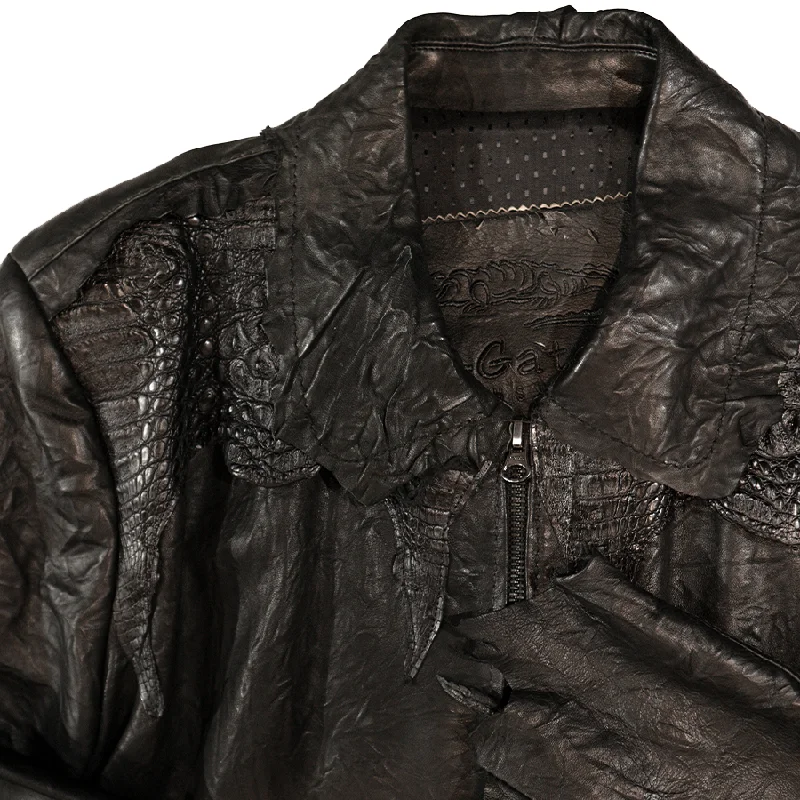 Kashani Jet Black Crocodile/Lambskin Bomber Jacket