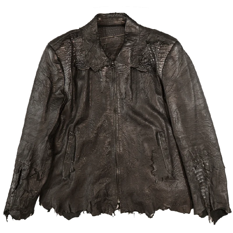 Kashani Jet Black Crocodile/Lambskin Bomber Jacket