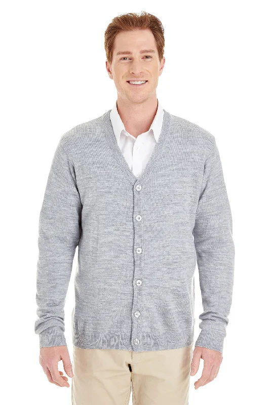 Harriton Mens Pilbloc Pill Resistant Button Down Long Sleeve Cardigan Sweater - Heather Grey