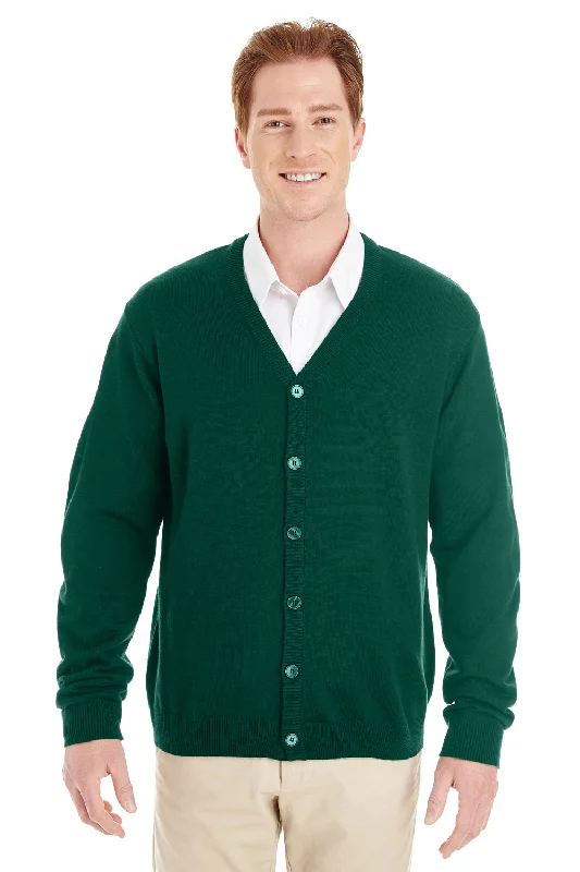 Harriton Mens Pilbloc Pill Resistant Button Down Long Sleeve Cardigan Sweater - Hunter Green