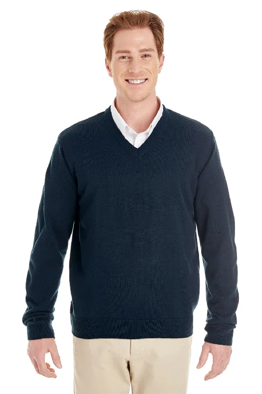 Harriton Mens Pilbloc Pill Resistant V-Neck Long Sleeve Sweater - Dark Navy Blue