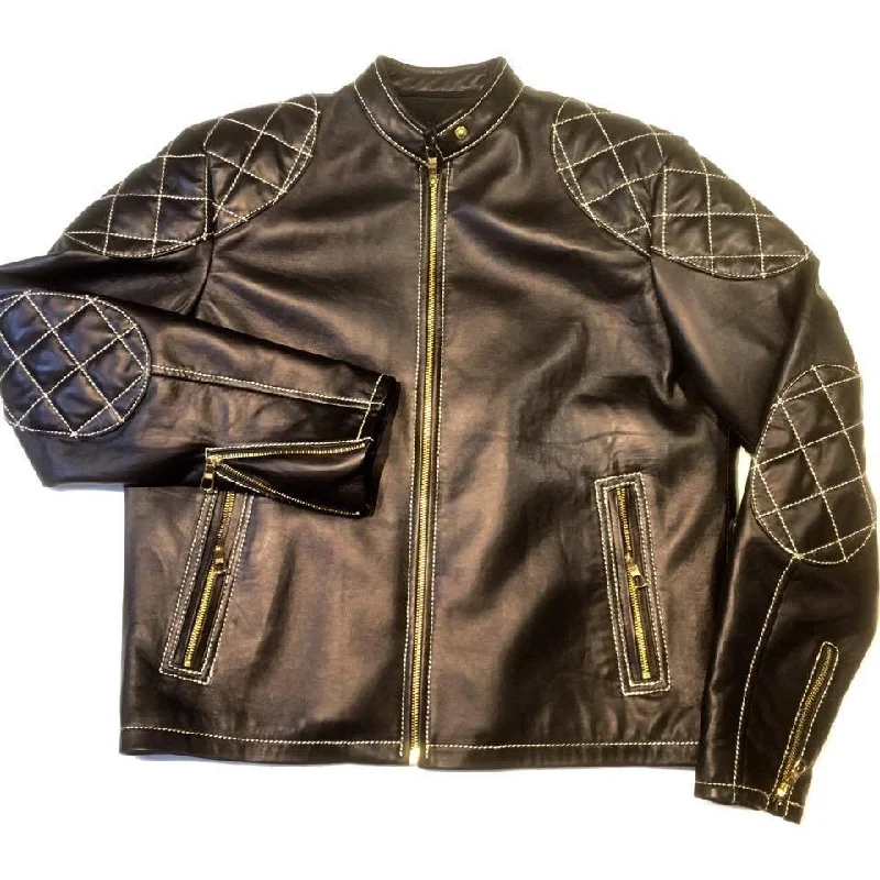 Jakewood Black Quilted Bomber Leather Jacket