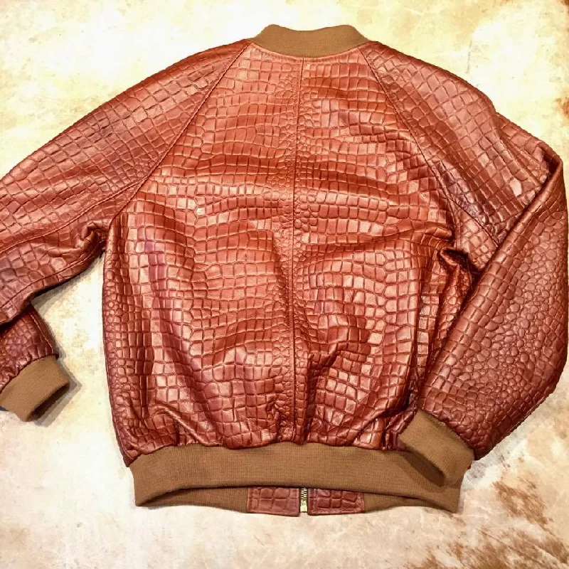 Jakewood Cognac Embossed Alligator Bomber Jacket