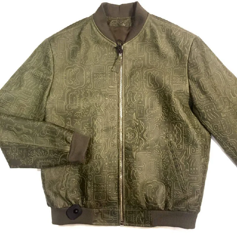 Jakewood Money Green Embossed Leather Bomber Jacket