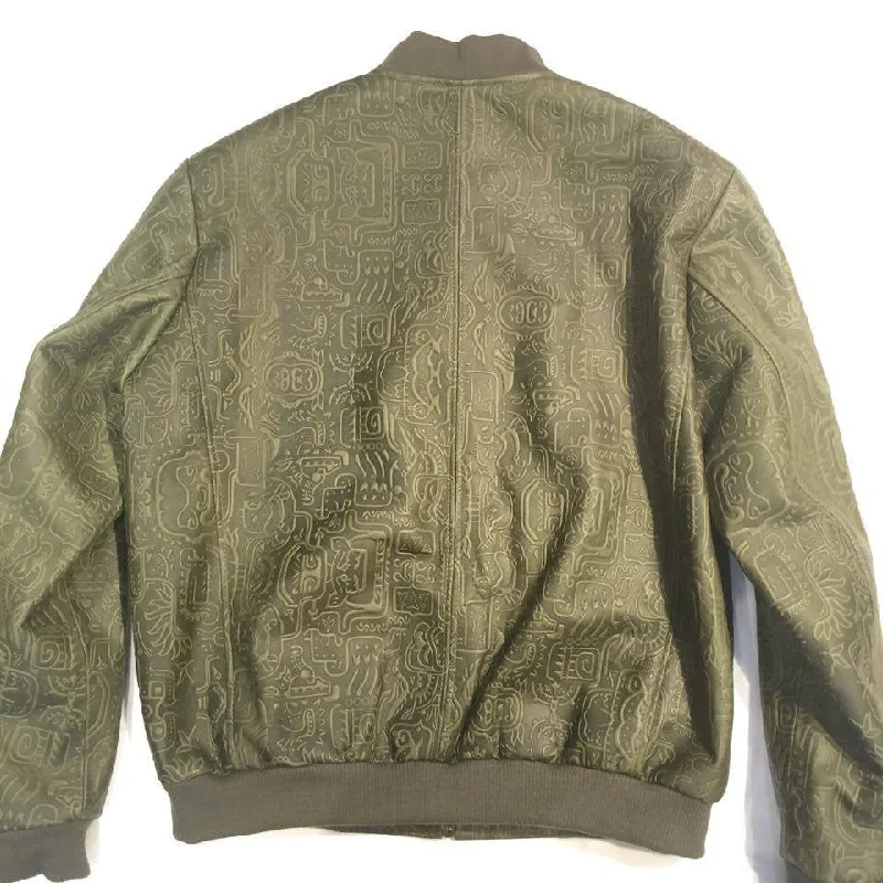 Jakewood Money Green Embossed Leather Bomber Jacket