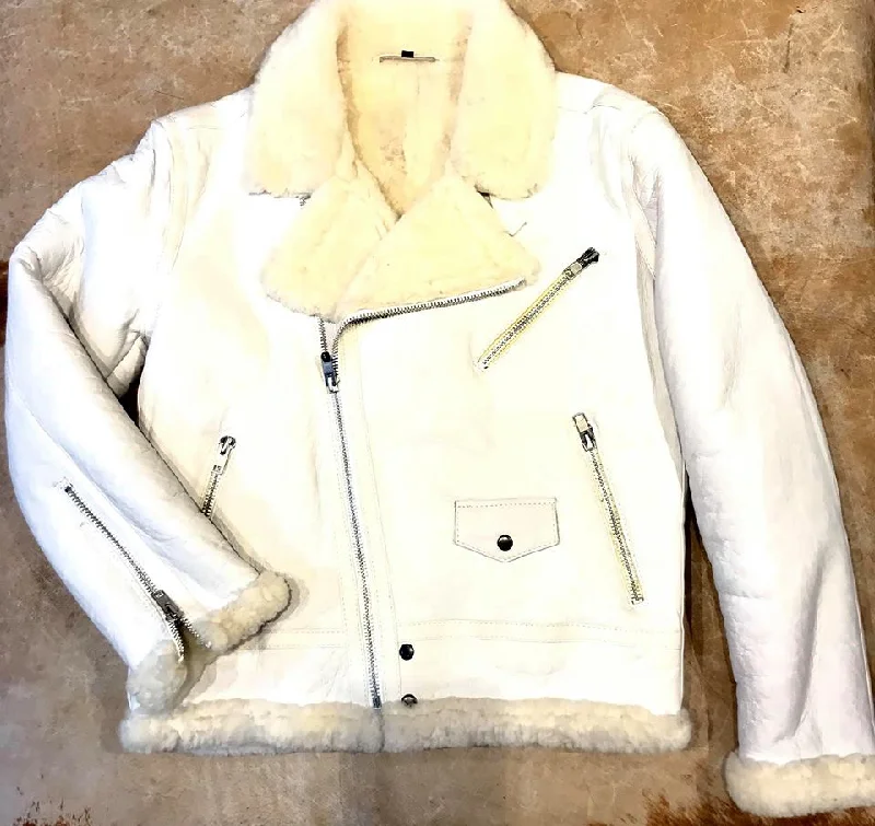 Jakewood - Shearling Racing Aviator White Jacket