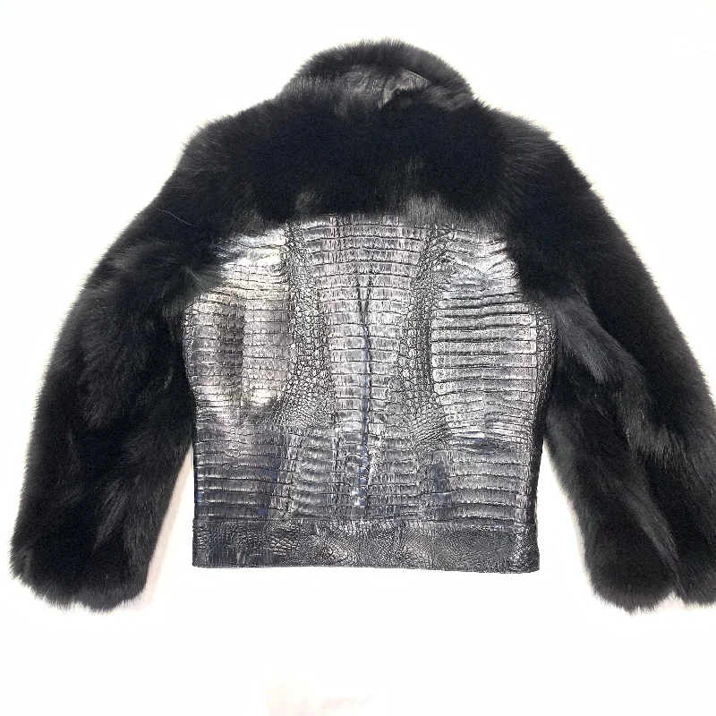 Kashani Black All Over Alligator Fox Sleeve Jacket