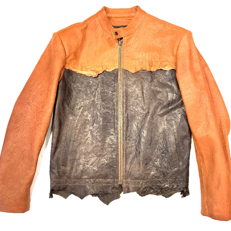 Kashani Brown Two Tone Raw Cut Lambskin Leather Jacket