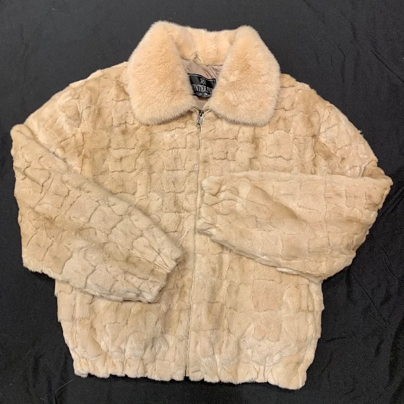 Kashani Cream Diamond Cut Mink Bomber Jacket