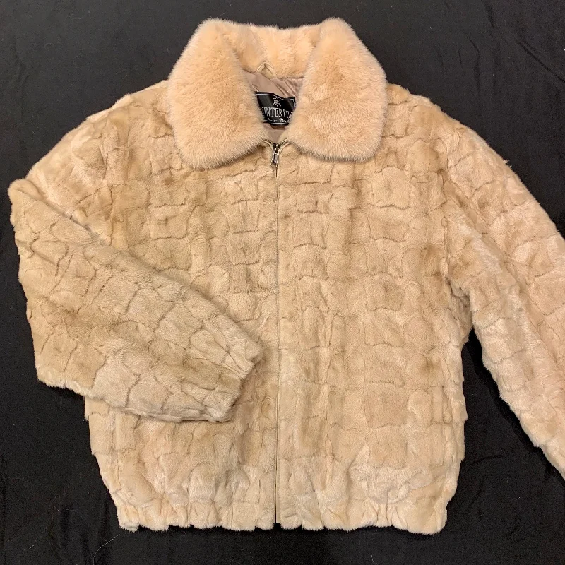 Kashani Cream Diamond Cut Mink Bomber Jacket